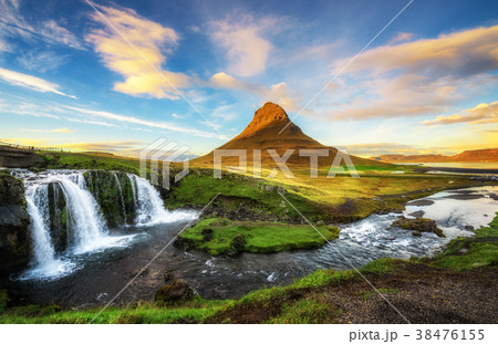 Sunset over Kirkjufellsfoss Waterfall in Iceland Sunset over Kirkjufellsfoss Waterfall in Iceland 38476155