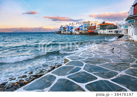 Little Venice at night on island Mykonos, Greece Little Venice at night on island Mykonos, Greece 38476197
