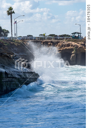 サンディエゴ　ラ・ホヤの海岸風景　縦構図 38476305