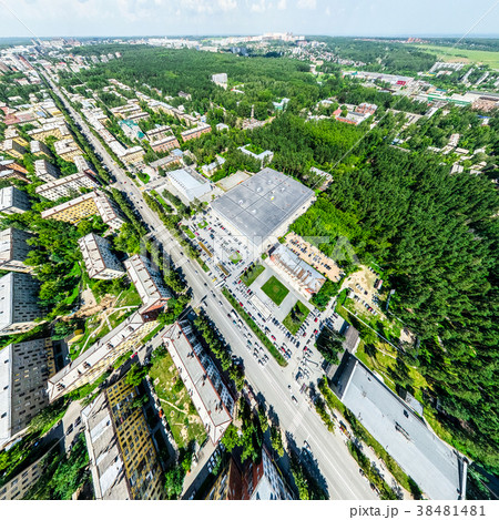 Aerial city view with crossroads and roads, houses Aerial city view with crossroads and roads, houses 38481481