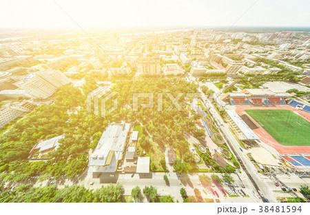 Aerial city view with crossroads and roads, houses Aerial city view with crossroads and roads, houses 38481594