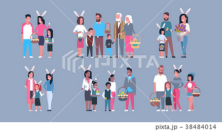 Set Of Families On Happy Easter Holiday Parents 38484014