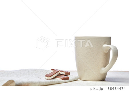 Close-up white cup of coffee with chocolate on 38484474