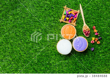 Massage item setting on green grass Background Massage item setting on green grass Background 38484688