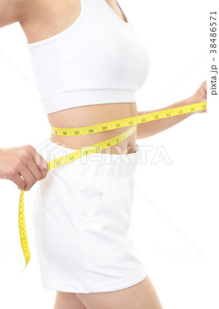 Woman Measures Girth Around Waist Measuring Stock Photo 1491776915