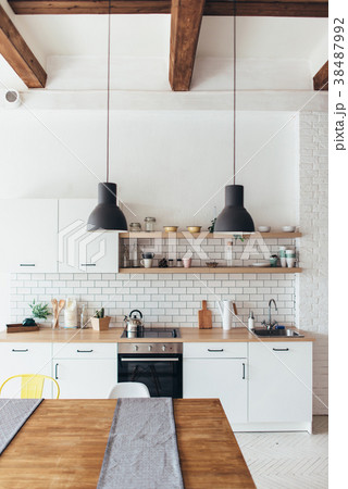 Modern new light interior of kitchen with white 38487992