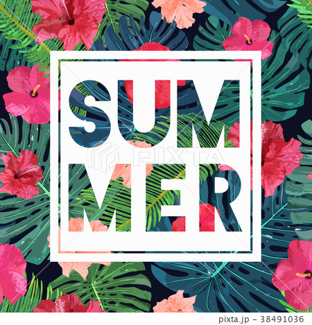 Floral seamless pattern with cut text SUMMER 38491036