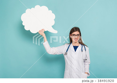 Female doctor with thinking speech bubble Female doctor with thinking speech bubble 38491920