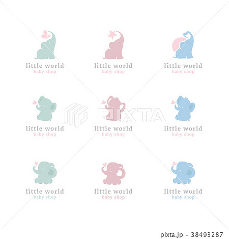 Vector cute little elephants logo set. Vector cute little elephants logo set. 38493287