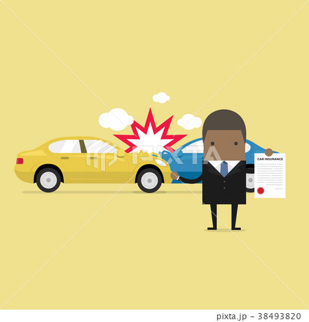 Businessman shows the document of car protection. Businessman shows the document of car protection. 38493820