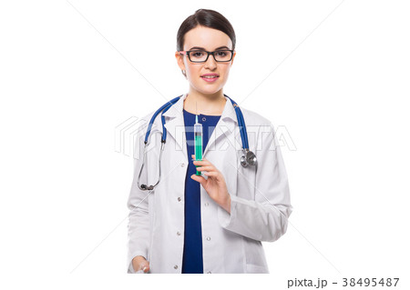 Young woman doctor with stethoscope holding 38495487