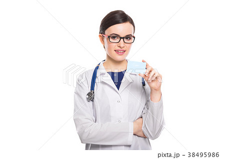 Successful young woman doctor with stethoscope 38495986
