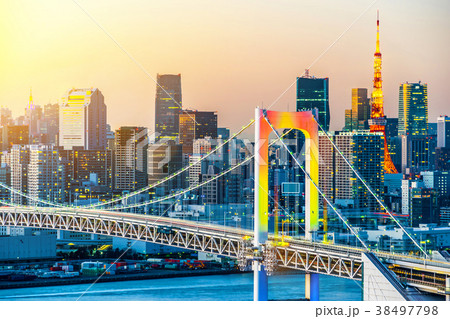 city view of Odaiba, tokyo tower & rainbow bridge city view of Odaiba, tokyo tower & rainbow bridge 38497798