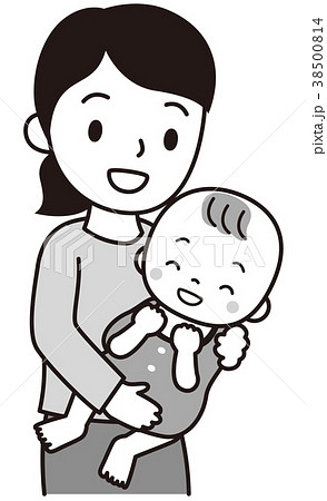 赤ちゃんをだっこするお母さん 白黒のイラスト素材 38500814 Pixta
