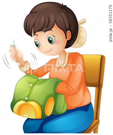 Woman sewing shirt on the chair Woman sewing shirt on the chair 38501270