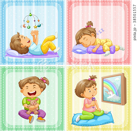 Toddler in four different actions Toddler in four different actions 38501557