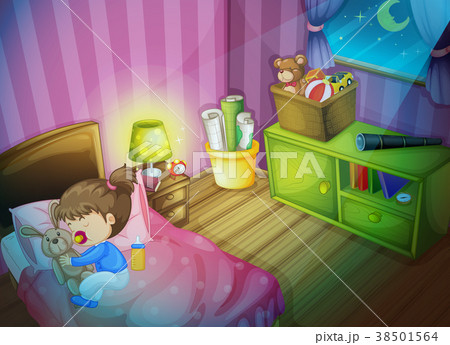Little girl sleeping with bunny doll in bedroom Little girl sleeping with bunny doll in bedroom 38501564