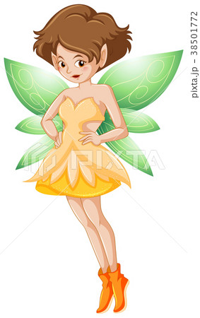Fairy in yellow costume and green wings 38501772