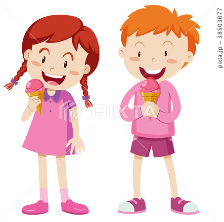 Boy and girl in pink outfit with icecream 38503077