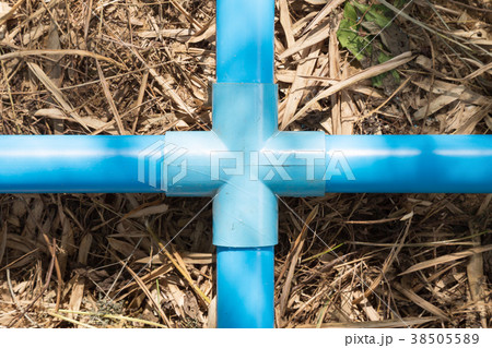 blue PVC four way cross pipe in farm, water supply blue PVC four way cross pipe in farm, water supply 38505589