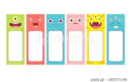 Set of memo pads with cute cartoon monsters faces 38507148