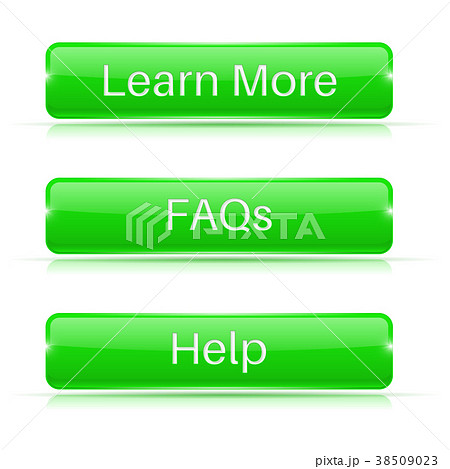 FAQs, Learn More, Help buttons. Green 3d icons FAQs, Learn More, Help buttons. Green 3d icons 38509023