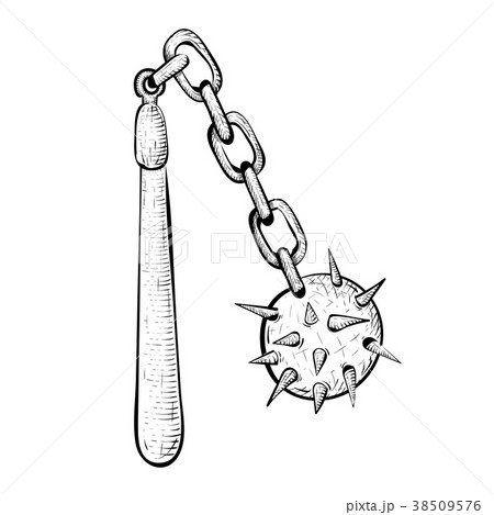 Flail. Medieval weapon - spiked metal ball with 38509576