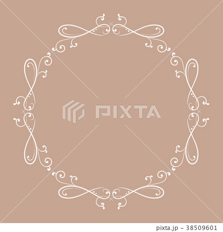 Floral vintage round frame. White decorative 38509601