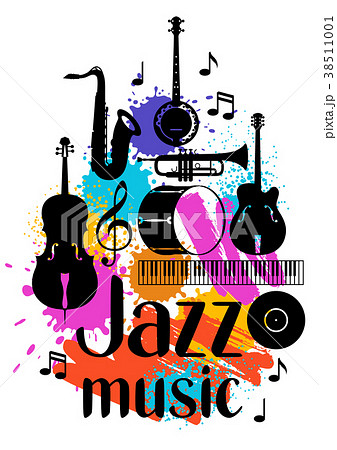 Jazz music grunge poster with musical instruments 38511001