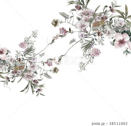 watercolor painting of leaves and flower, on white watercolor painting of leaves and flower, on white 38511002