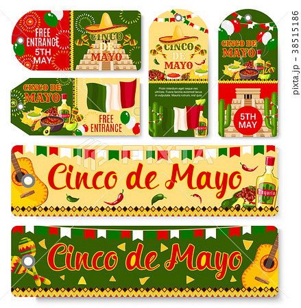 Cinco de Mayo Mexican holiday vector tags 38515186