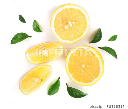 lemon and slices with leaf isolated on white 38516515