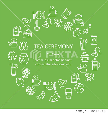 tea ceremony round design template line iconのイラスト素材 38516942