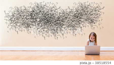 Doodles with little girl using a laptop computer Doodles with little girl using a laptop computer 38518554