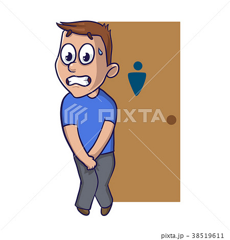 Stressed guy wanting to pee stands in front of a 38519611