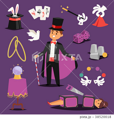 Illusionist vector magic man and saw woman on 38520018