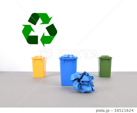 Colorful recycle bins on white background. Colorful recycle bins on white background. 38521624