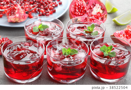 tasty pomegranate juice in gkass cups 38522504