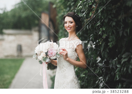 Beautiful luxury young bride in wedding dress 38523288