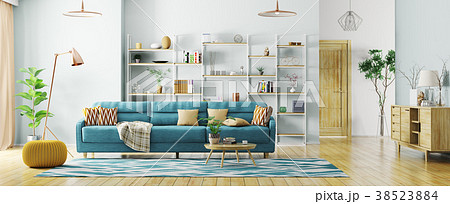 Interior of modern living room panorama 3d render 38523884