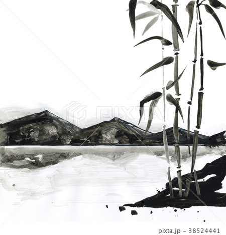 Mountains in Japanese style. Watercolor hand Mountains in Japanese style. Watercolor hand 38524441