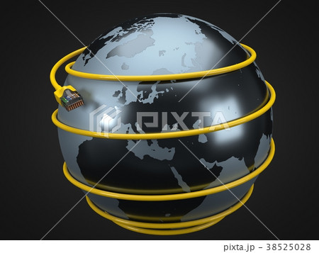 yellow internet cable around earth. conceptual 3d 38525028