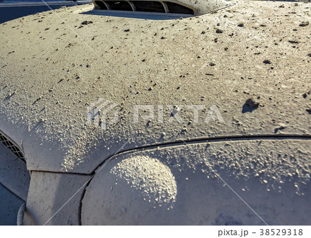 Close-up dry muddy hood of an offroading vehicle Close-up dry muddy hood of an offroading vehicle 38529318
