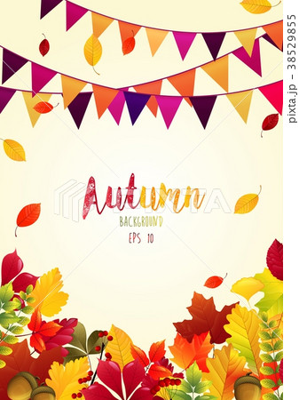 Autumn leaves background with party flags 38529855