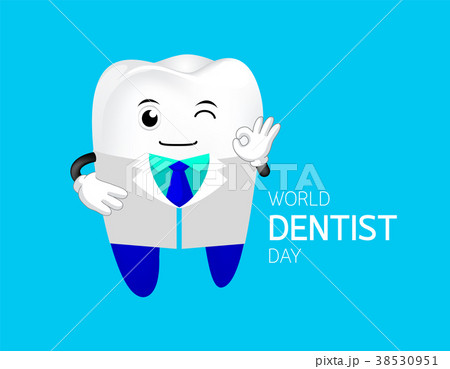 Cute cartoon tooth Dentist showing okay hand sign. 38530951