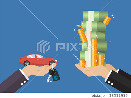 Hand gives car and keys to other hand with money 38531956