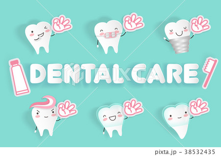 cartoon tooth with dental care 38532435