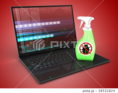 3d illustration of laptop computer with bug spray 38532824
