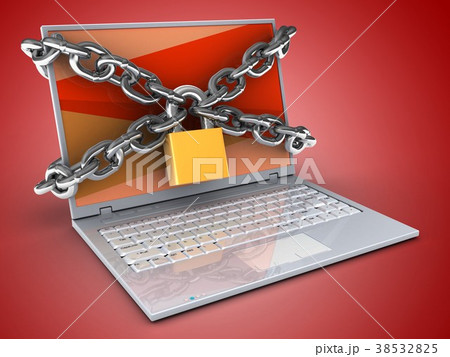3d illustration of laptop with  chains 38532825
