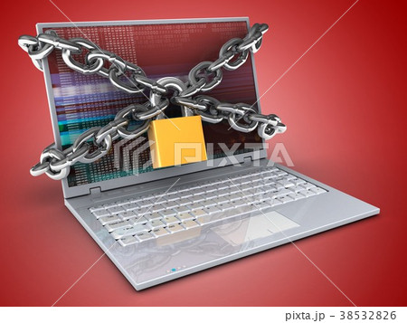 3d illustration of laptop with  chains 38532826